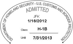 Sample: I-94 Stamp for H-1B entry